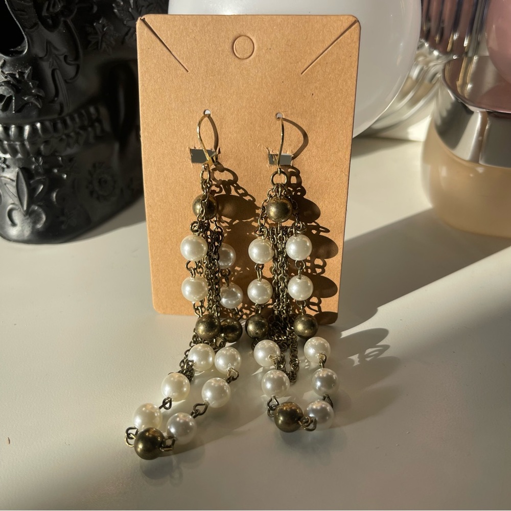 3/$15 Gold Chain with Pearls Drop Dangle Earrings